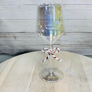 Iridescent Long Stem Wine Goblet Silver Gold Hand Painted Bow New Rare